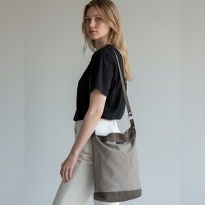 Marimekko Crossbody Bucket Shoulder Bag Beige/Taupe Nylon Made in Finland